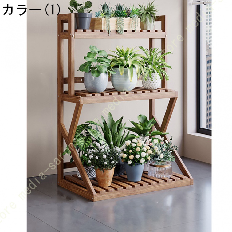 フラワースタンド 花台 植物スタンド 収納ラック 3段植物棚 木製植木鉢 屋内 屋外 室内 玄関 省スペース シンプル プランタースタンド 植木鉢台 多層_1