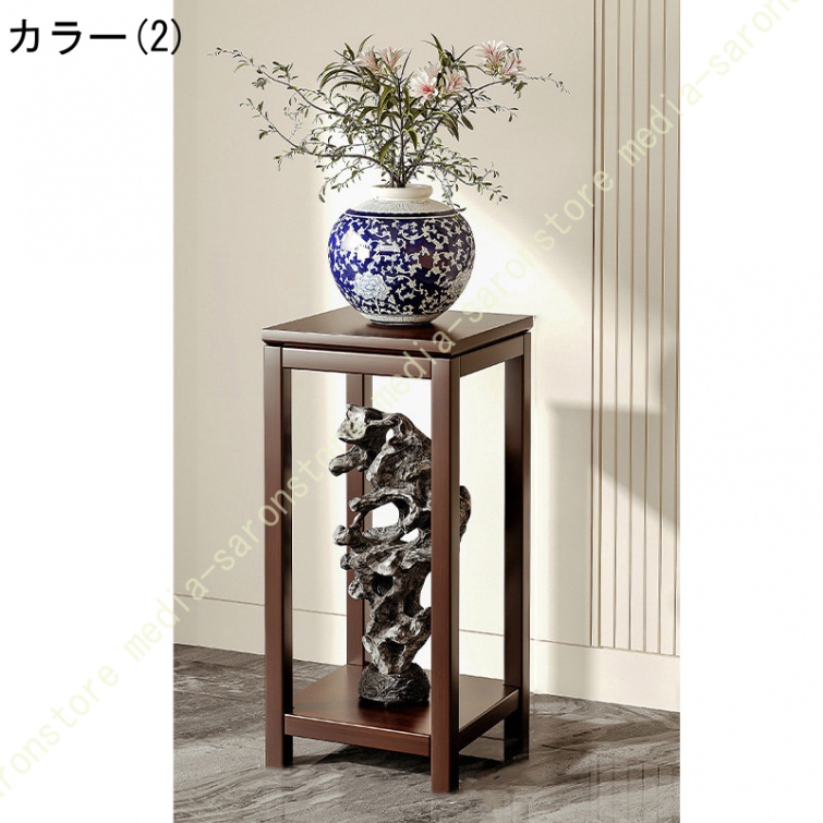 花台 植木鉢台 2層 フラワースタンド おしゃれ 北欧 飾り棚 四角 無垢材 中華風 観葉植物 植物棚 園芸ラック 木製 鉢スタンド 鉢置き台 プランターラック_2