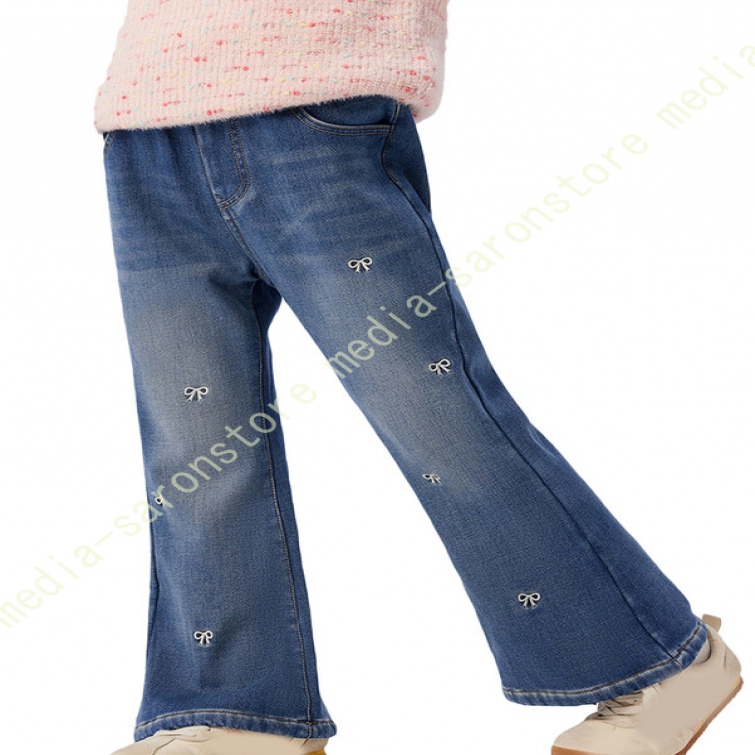 デニム フレアジーンズ 裏起毛 子供服 キッズ ジュニア 女の子 ガールズ 暖か デニムパンツ フレアシルエット ストレッチ ジーパン かわいい おしゃれ_1