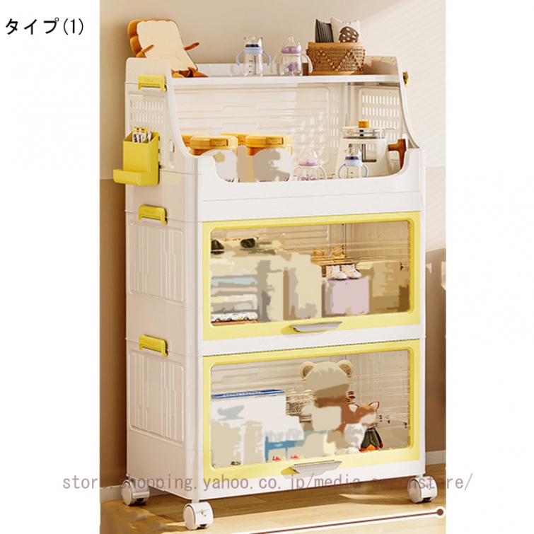 収納ケース 収納ボックス 食器棚 キャビネット 折りたたみ キャスター付き キッチン 台所 扉付き おしゃれ カラーボックス 一人暮らし 組立簡単_1