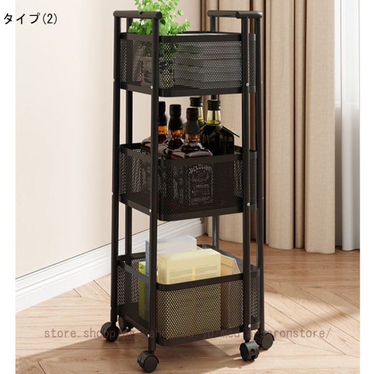 キッチンワゴン キッチンラック キャスター付き 収納カート バスケット ラック 3段 収納ワゴン 組立簡単 メッシュ 通気性 オープンシェルフ 棚 おしゃれ_2