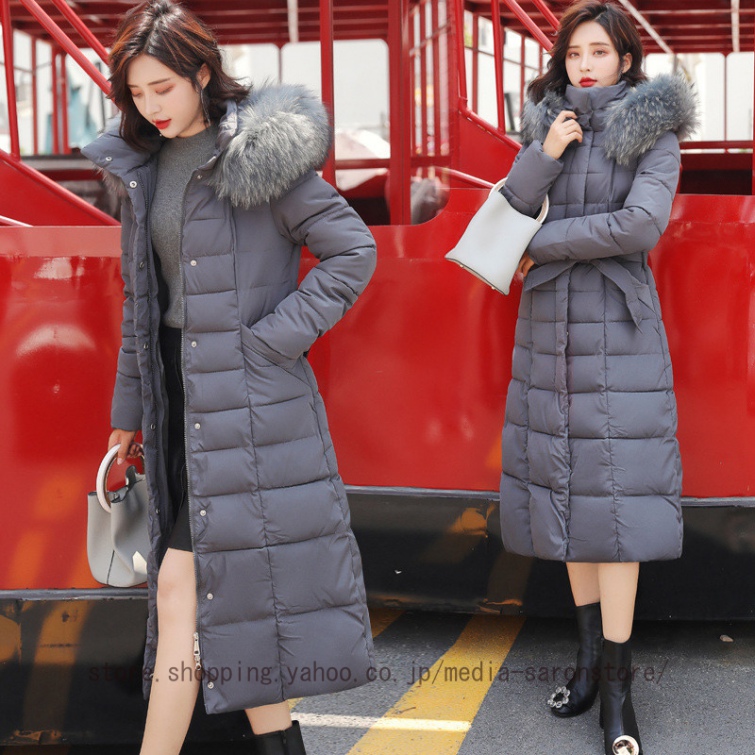 超ロング ダウンコート レディース ベルト付 洗える フード付き 暖かい