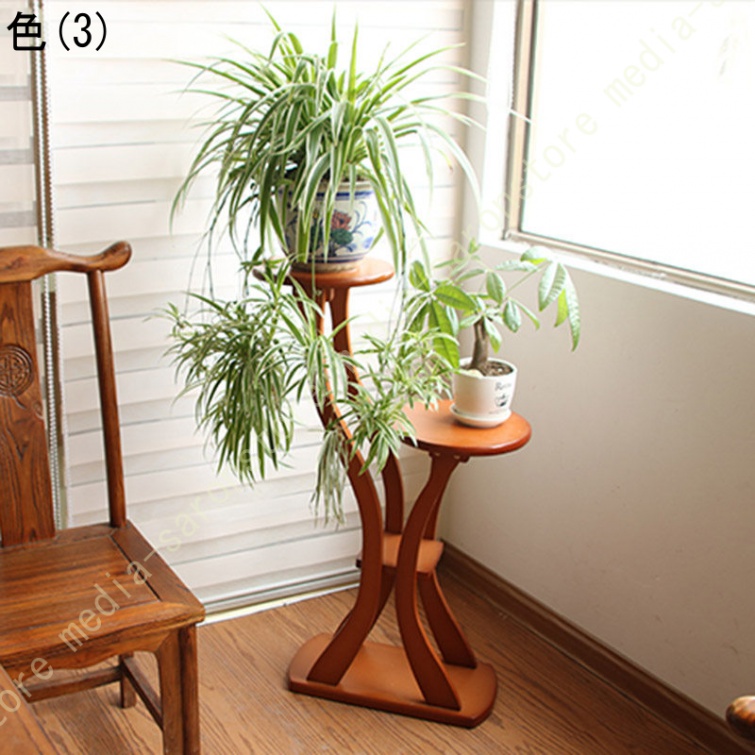 フラワースタンド 木製 2段 ウォールナット 室内 園芸ラック 観葉植物 飾り棚 花台 多肉 鉢植えスタンド 花瓶置き台 ダークブラウン アンティーク 大きい_3