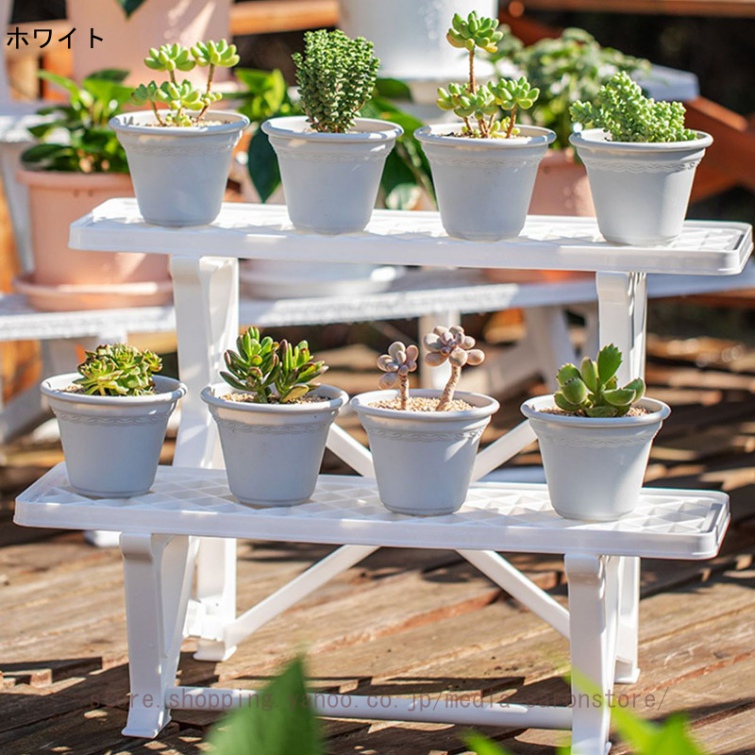 プランタースタンド 屋外 2段 フラワースタンド 錆びない プラスチック ガーデニング 棚 鉢台 おしゃれ 花台 室内 多肉植物 園芸ラック ガーデン 鉢植え_1