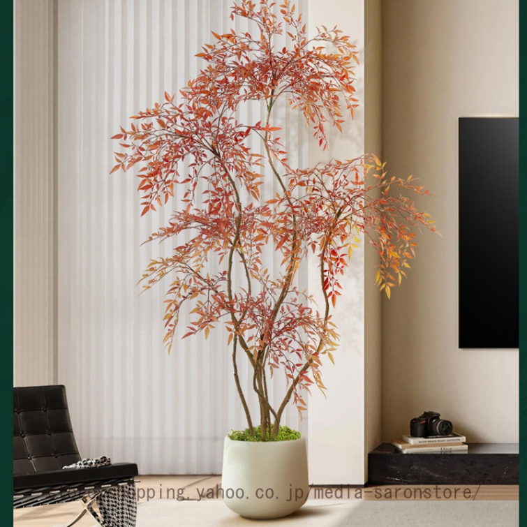 南天竹 人工観葉植物 大型 竹 鉢付き 人工竹の木 鉢植え 赤い竹