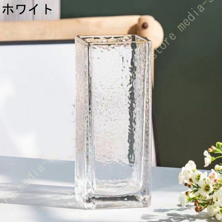 透明ガラス四角形花瓶 スクエアガラスフラワーベース – acacia