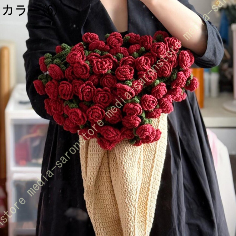 ブランケット かぎ針編み 花束風 ローズ毛糸 ハンドメイド毛布 手作り