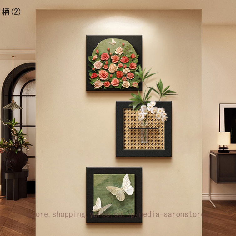 薔薇 ウォールアートパネル 透明花瓶付き 壁掛け 絵画 印刷された 3Dプリント モダン インテリア 玄関 リビング ダイニング 砂岩風 立体装飾画 壁飾り_2