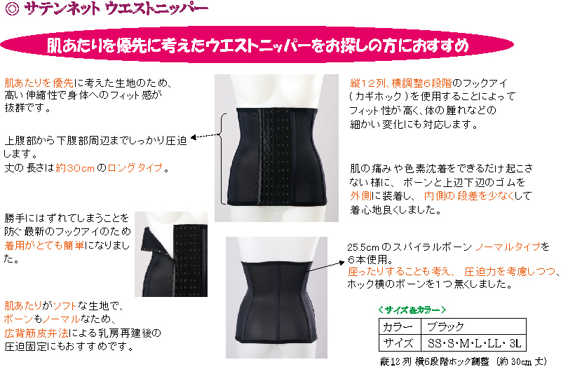 サテンネットウエストニッパー 脂肪吸引後 圧迫着 肌当たり優先の生地