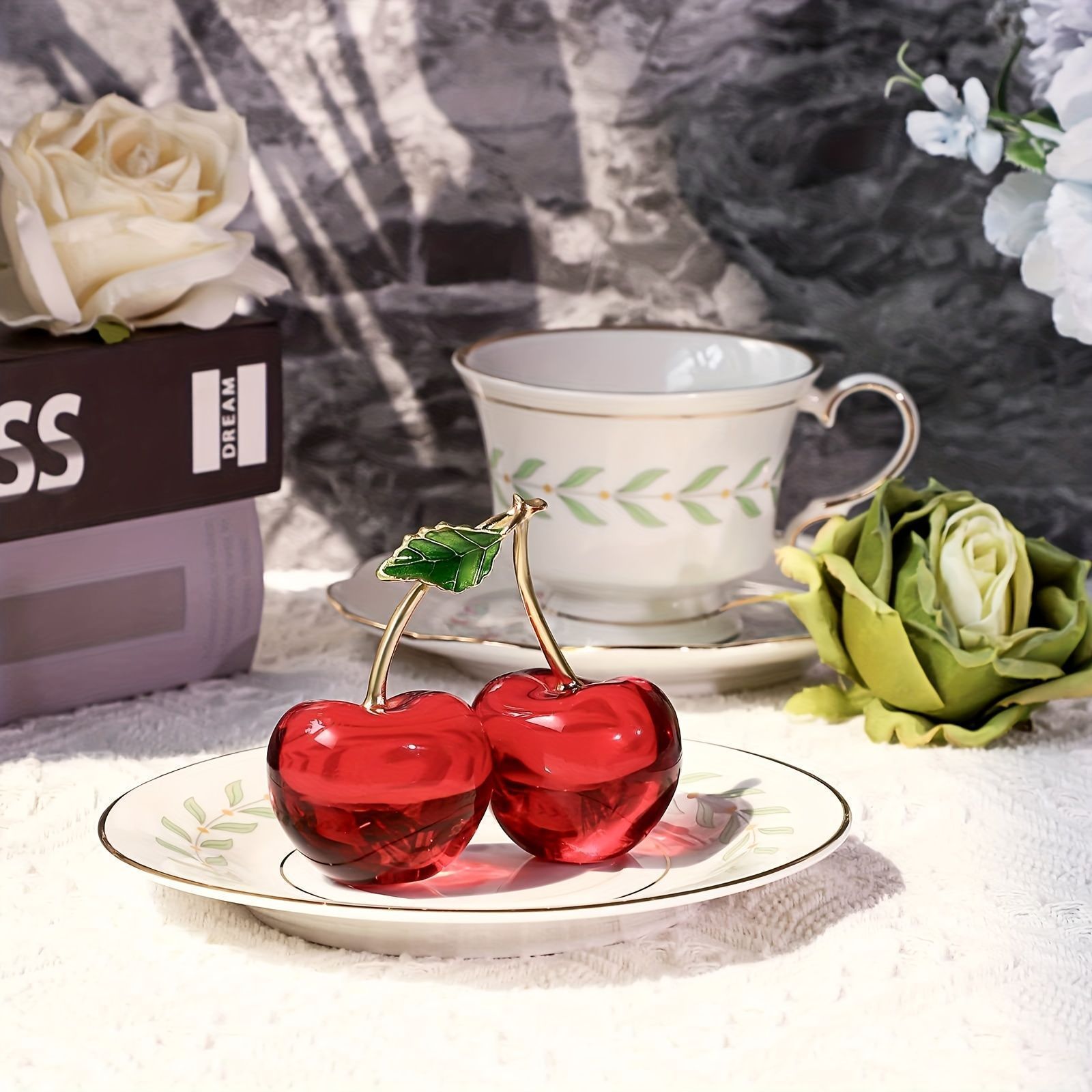 さくらんぼ 置物 オブジェ 装飾 クリスタル ガラス アクセント