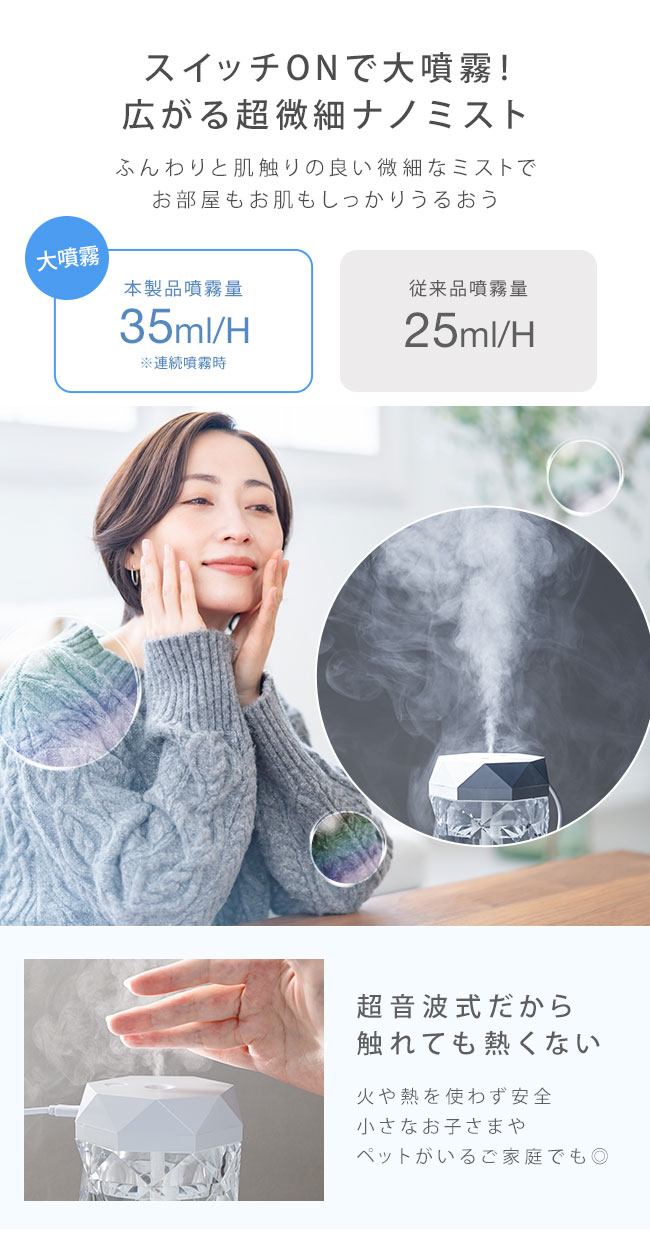 [宅配便送料無料] クリスタル加 湿器【超音波式 加湿器 韓国 北 欧 USB加湿器 卓上加湿器 キラキ ラ 可愛い 透明 大容量 900ml】 |  | 04