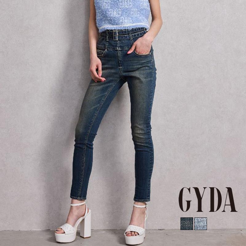GYDA（ジェイダ） ハイウエストバッククロスダメージスキニーデニム