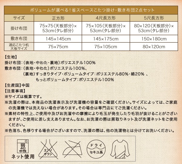 こたつ布団 掛布団+敷布団 181×181cm ポリエステル 省 こたつ布団 掛布団+敷布団 181×181cm ポリエステル 省