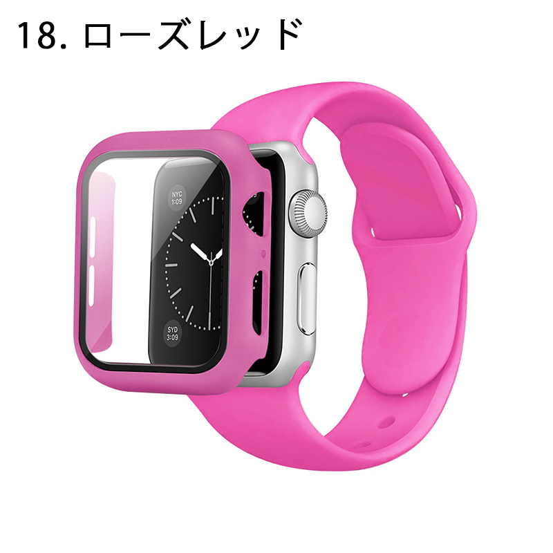 アップルウォッチ バンド 一体型 シリコン Apple Watch ベルト フレーム＋ガラスフィルム一体型ケース かわいい おしゃれ 交換 韓国｜megacart｜19