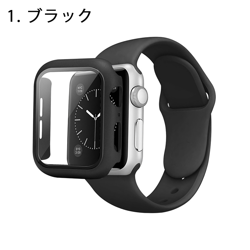 アップルウォッチ バンド 一体型 シリコン Apple Watch ベルト フレーム＋ガラスフィルム一体型ケース かわいい おしゃれ 交換 韓国｜megacart｜02