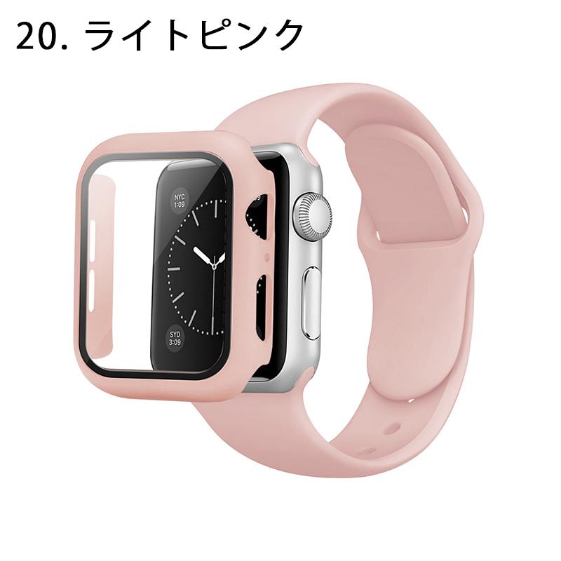 アップルウォッチ バンド 一体型 シリコン Apple Watch ベルト フレーム＋ガラスフィルム一体型ケース かわいい おしゃれ 交換 韓国｜megacart｜21