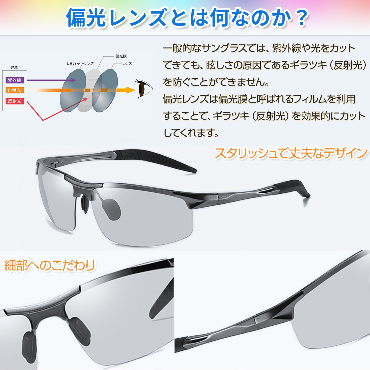 偏光 調光サングラス 全2色 レンズの色が変わる 夜間運転 ナイトドライブ 釣り POLARIZED PHOTOCHROMIC ポラライズド  フォトクロミック