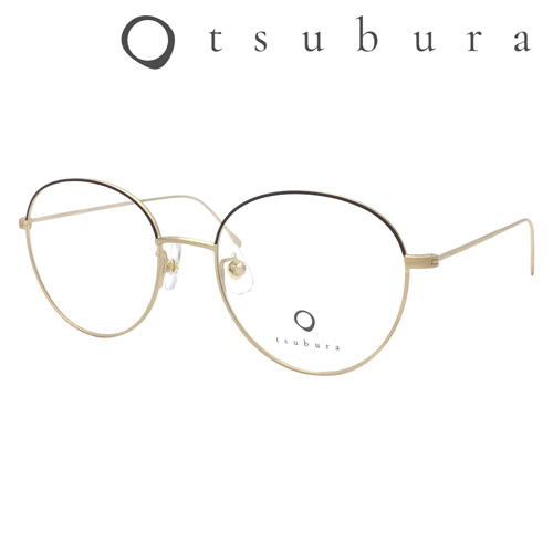 tsubura つぶら メガネ T-05 Cha-iro/Kin-iro 51mm ボストン チタン 日本製 2color