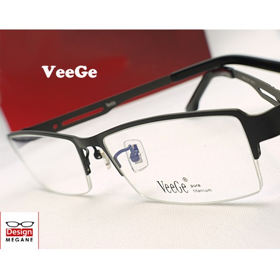 メガネ 度付 VeeGe Eyewear Black 純チタン素材 ハーフリムフレーム