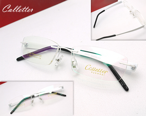 メガネ 度付 Calletter Eyewear 白 ふちなし ツーポイント チタン素材