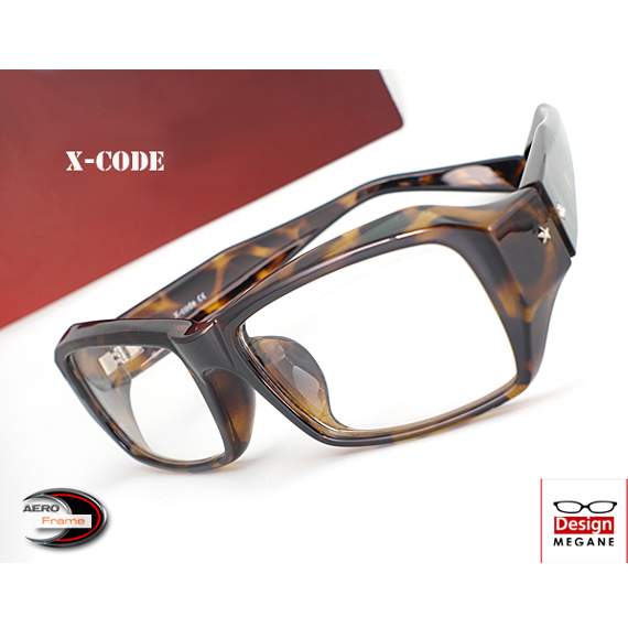 メガネ 度付 X-Code Eyewear エアロフレーム 茶デミ 超弾力性新素材 スクエアウェリントン 眼鏡＋ カラーレンズ 無料キャンペーン中 伊達メガネ 対応