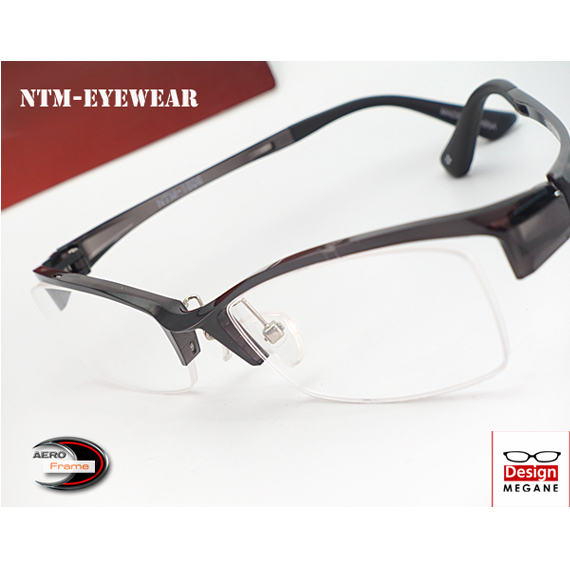 メガネ 度付 NTM-Eyewear エアロフレーム 超弾力性新素材 Gray スクエア型 ハーフリム 眼鏡 送料無料 ＋ カラーレンズ 無料キャンペーン中 伊達メガネ 対応