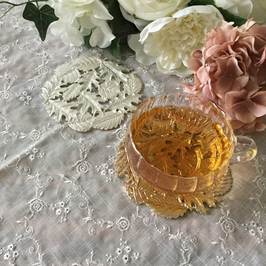 コースター おしゃれ メタル リーフ モチーフ シルバー ゴールド