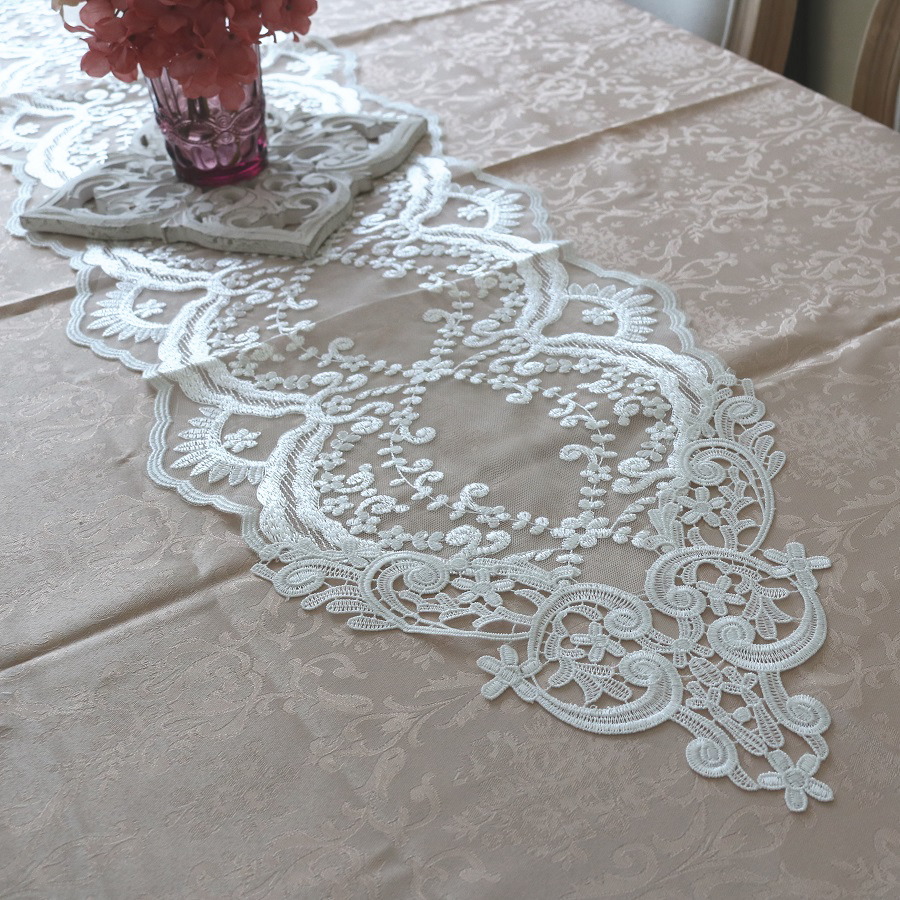 テーブルセンタークロス テーブルセンター レース おしゃれ 花 刺繍 かわいい ランチョンマット ティーマット レース 薔薇 刺繍 バラ  約30×120cm