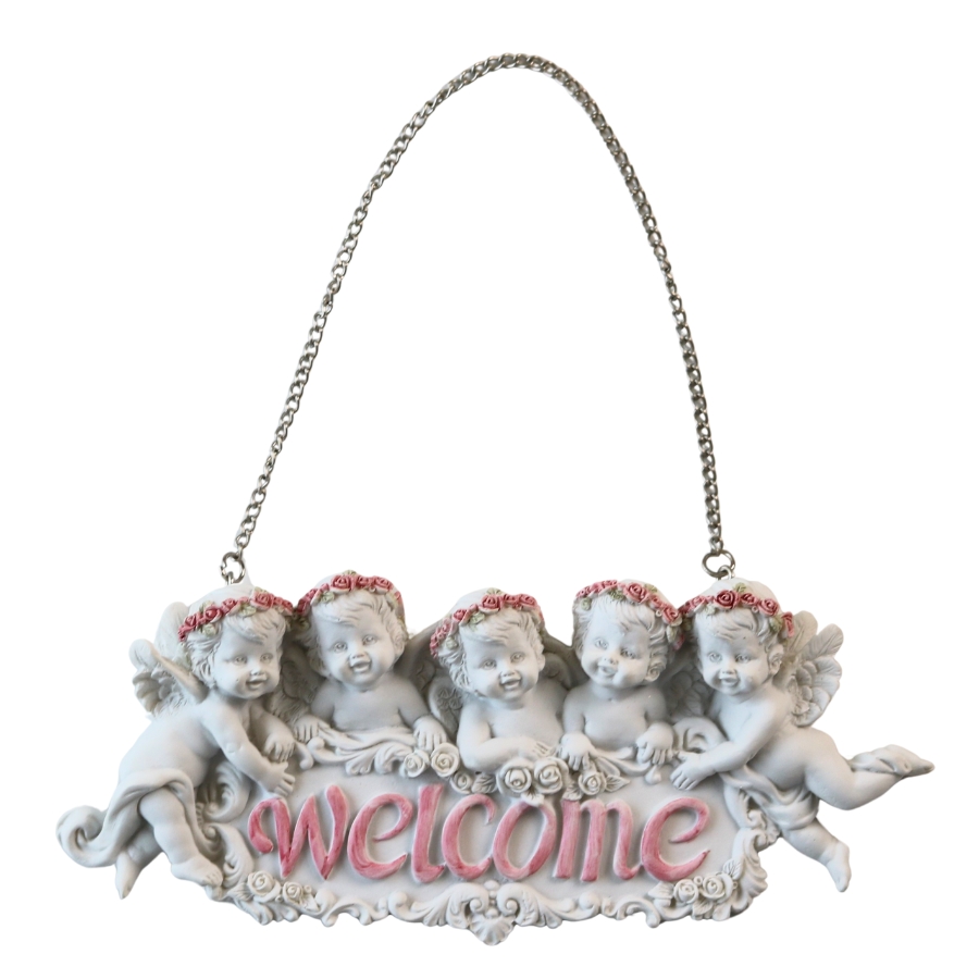ウェルカムプレート 玄関 welcome ボード エンゼル 天使 エンジェル 壁掛 白 アンティーク |  | 01