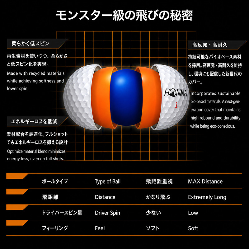 ホンマゴルフ ボール 26' D1 SPEEDMONSTER 2026年モデル スピード