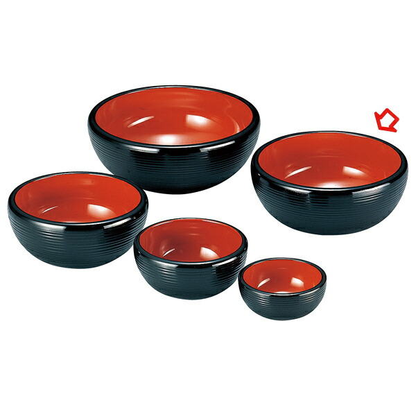 【まとめ買い10個セット品】A 千筋ナツメ鉢 黒内朱 6寸 9 361 21 :set kisi 12 0938 2604:厨房卸問屋名調