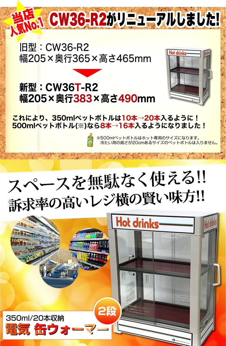 【1/5〜出荷】/在庫有【1年保証】日本ヒーター CW36T-R2 電気 缶ウォーマー 2段 350ml/20本収納 カンウォーマー