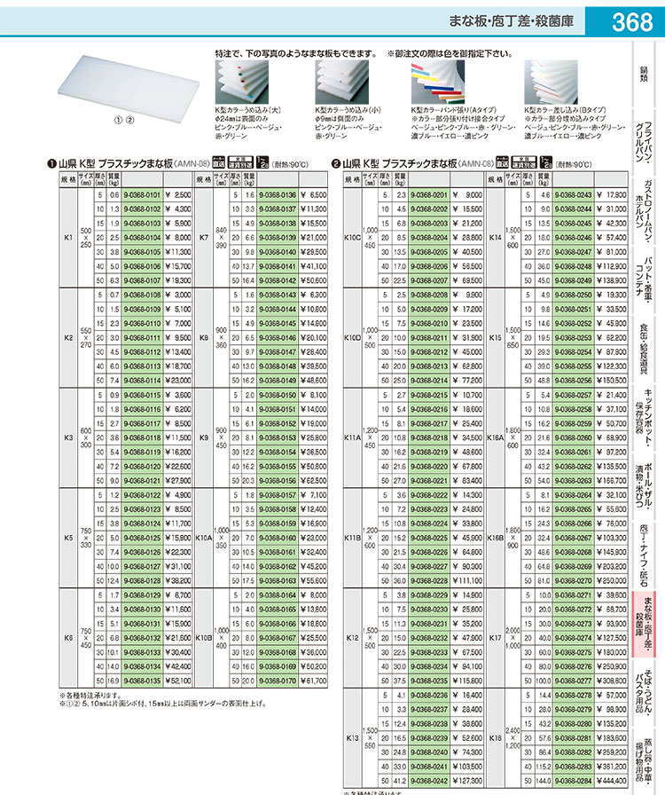 山県 K型 プラスチックまな板 K5 750×330×H10mm - 調理器具