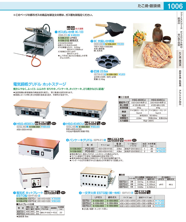 一文字火床 ESTG型(銅一枚板) ESTG-3 LPガス【パンケーキ機 パンケーキ