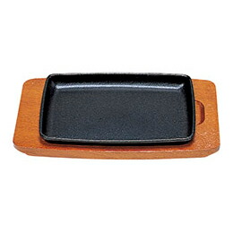 【まとめ買い10個セット品】和食器 ヌ734 098 [鉄・木]長角型ステーキ鉄皿 (木台付)22cm :set isj 730 107:開業プロ メイチョー