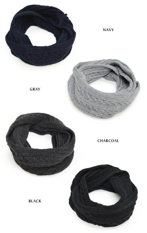 ケーブル編み スヌード 男女兼用 ケーブルニット シンプル ニット