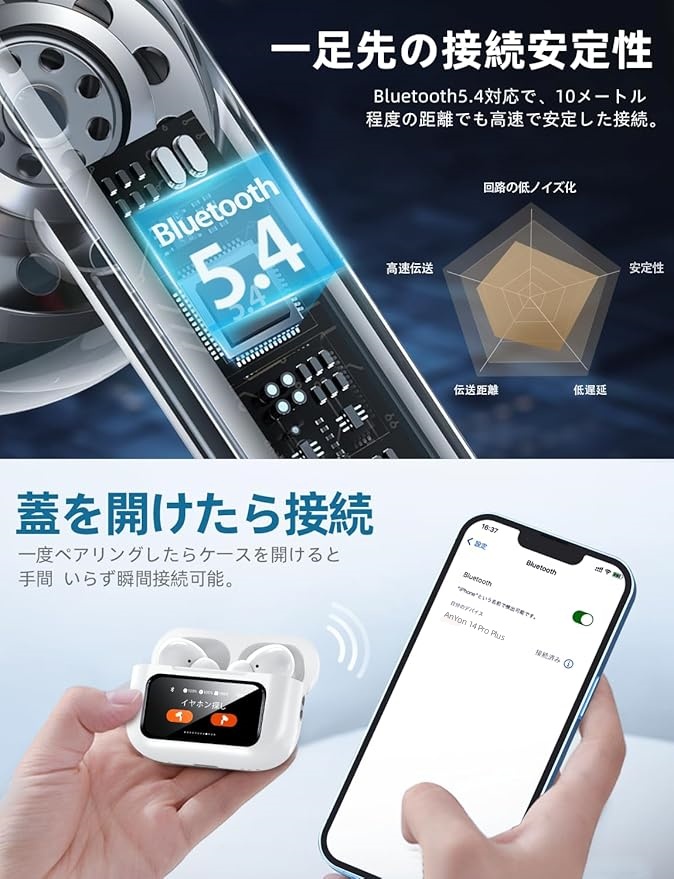 ワイヤレスイヤホン タッチパネル搭載 2025最新型 LCDタッチパネル式