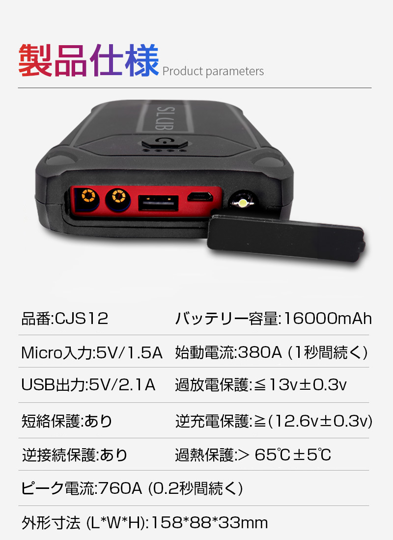 ジャンプスターター 12V車用エンジンスターター バッテリー上がり 