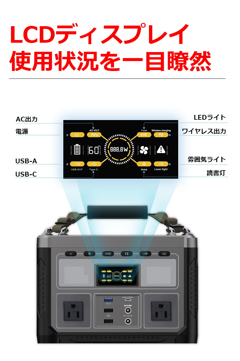 ポータブル電源 352Wh 95200mAh 60Hz対応 LEDライト付き 非常用電源 バックアップバッテリー 同時充電 地震停電対策 防災グッズ  : 1254a1 : 明誠ショップ - 通販 - Yahoo!ショッピング