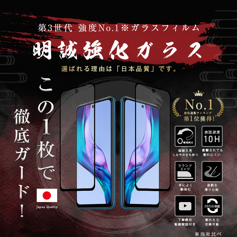 明誠 【2枚セット】Redmi Note 10T A101XM ガラスフィルム