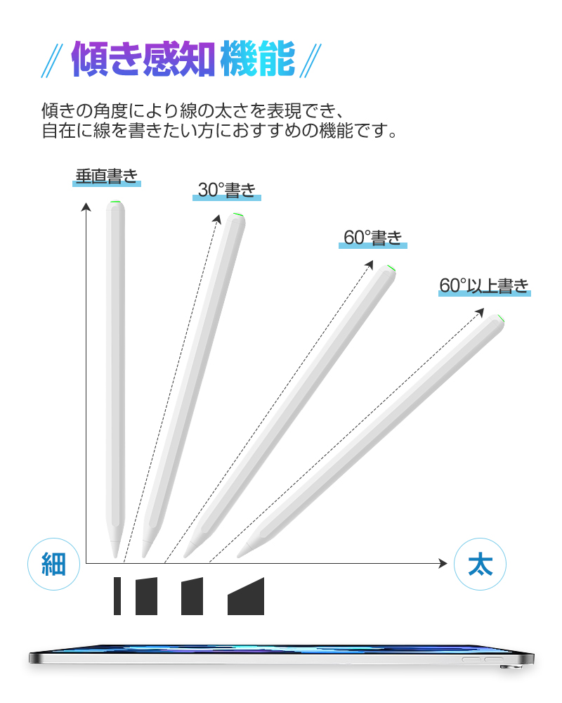 タッチペン スタイラスペン 高感度 傾き感知 iPad ペンシル 磁気吸着充電 スラスラ書ける 誤動作防止 パームリジェクション機能 交換用ペン先付き｜meiseishop｜09