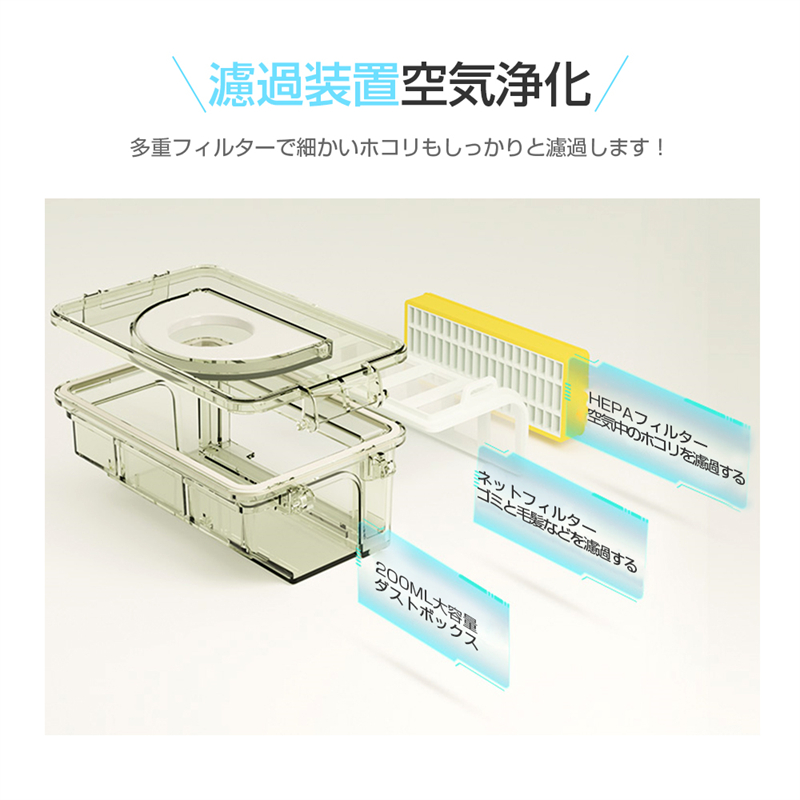 ロボット掃除機 シンプル操作 紙パック不要 200mlダストボックス 2cm