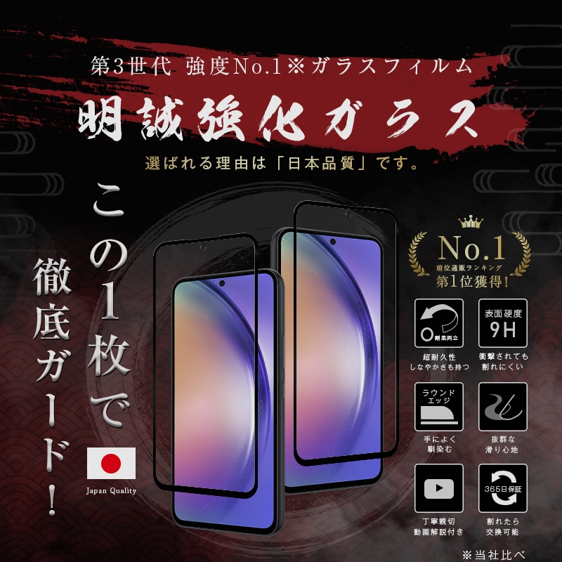 明誠 【2枚セット】Galaxy A54 5G SC-53D/SCG21 強化ガラスフィルム 3D