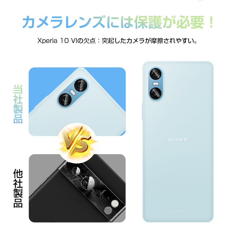 Xperia 10 VI SOG14/SO-52E/A402SO カメラ保護フィルム 強化ガラス レンズ保護シート 傷防止 アルミ合金枠 硬度9H  耐衝撃 指紋防止 高透過率 超薄型 気泡レス