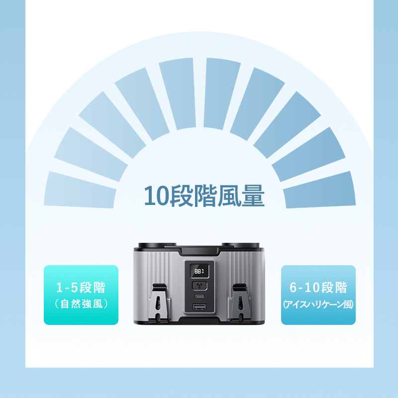 腰掛け扇風機 ベルトファン 多機能 10段階風量調節 首掛け 2025年新モデル モバイルバッテリー 24000mAh 連続稼働 小型軽量 熱中症対策 ストラップ付き 急速充電 | 明誠 | 10