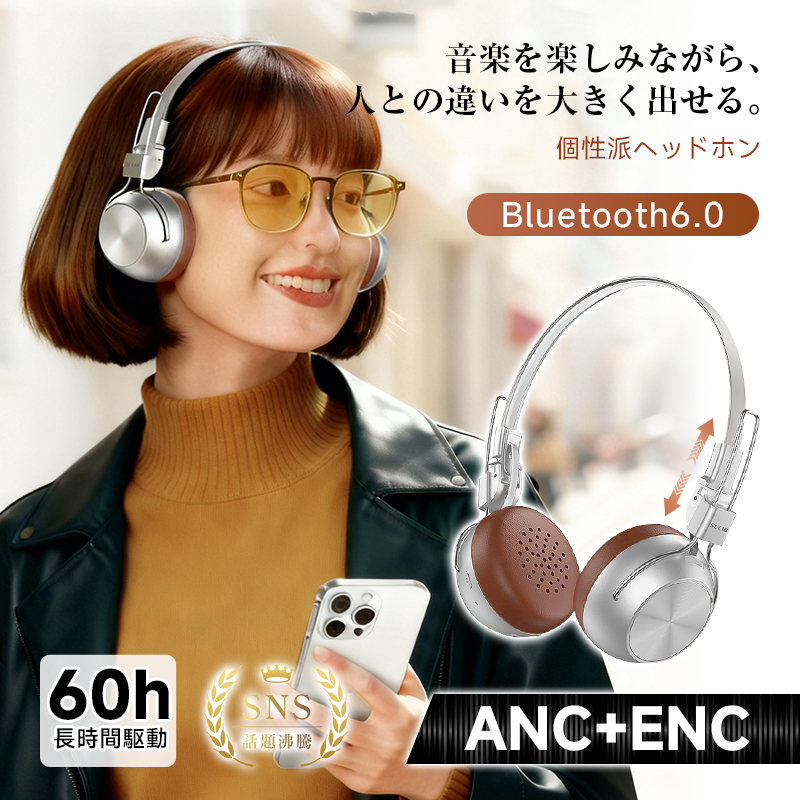 明誠 ワイヤレスヘッドホン イヤホン Bluetooth6.0 ANC ENCノイズ