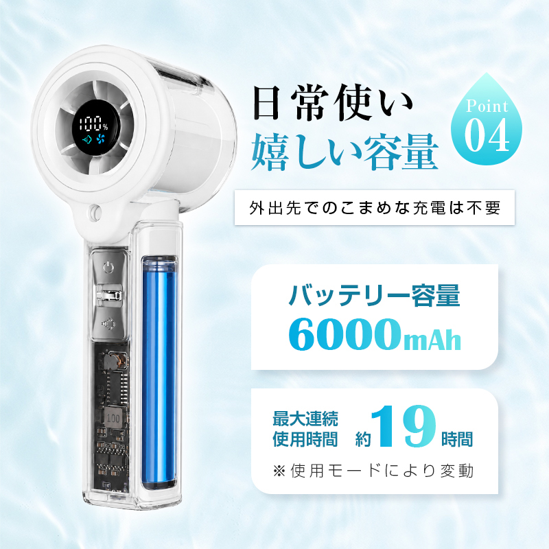 携帯扇風機 ミストファン 100段階風量 保湿 超静音 6000mAh Type-C充電 LED残量表示 軽量160g ストラップ付き 猛暑・熱中症対策 【PL保険加入済み製品・安心】 | 明誠 | 14