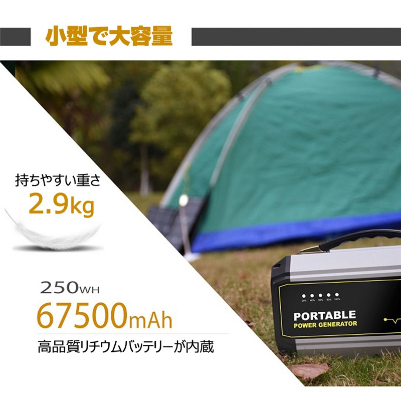 ポータブル電源 大容量67500mAh/250Wh 家庭用蓄電池 PSE認証済 純正弦