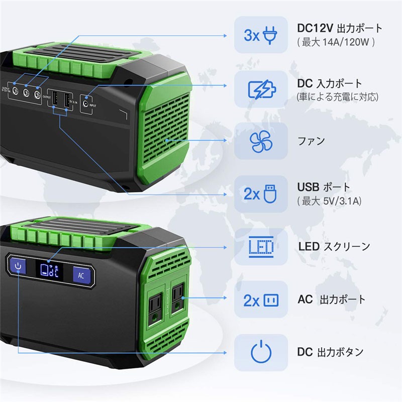 ポータブル電源 大容量45000mAh/167Wh 家庭用蓄電池 修正正弦波 AC/DC