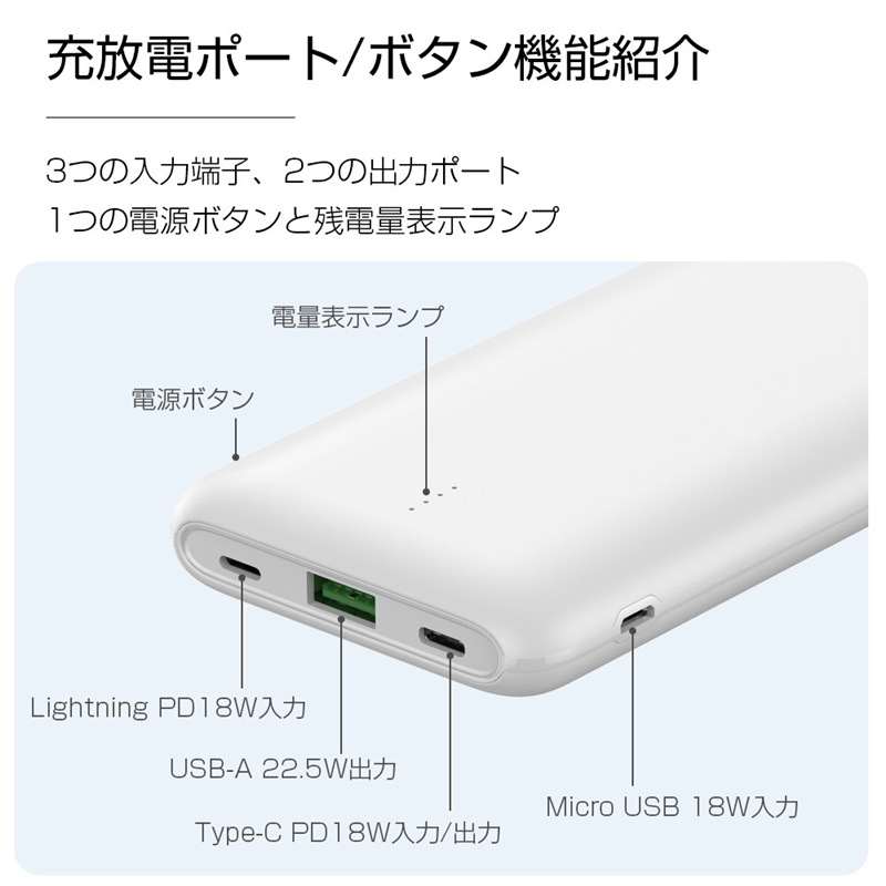 モバイルバッテリー 15000ｍAｈ 大容量 PD急速充電 QC4.0 Type-C出